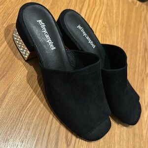 JEFFREY CAMPBELL TESEIDA SUEDE GOLD CRYSTALS STUDDED HERL MULE, Sz 8.5
